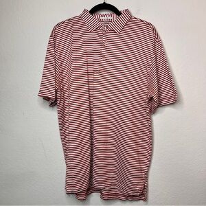 Peter Millar Polo Shirt Cotton Jersey Knit Red White Stripe Large Regular Fit